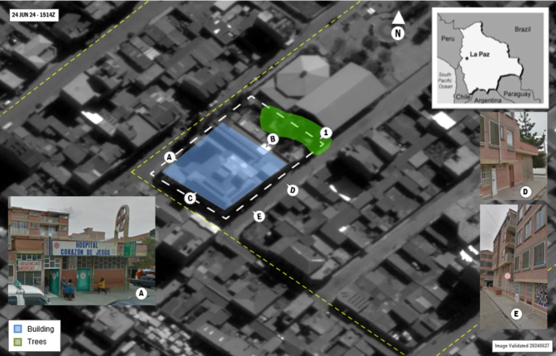 Geospatial intelligence product identifying critical infrastructure in La Paz, Bolivia